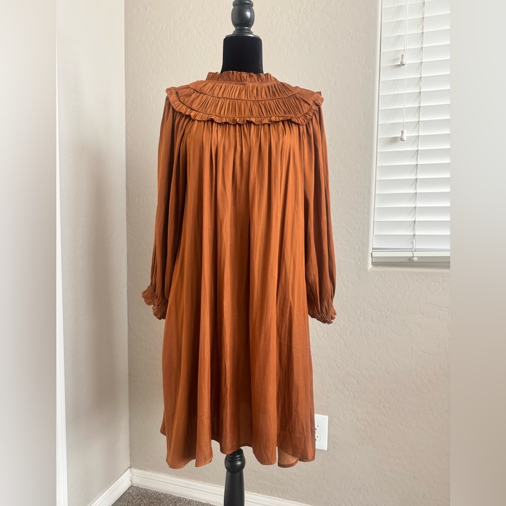 Chic Long Sleeve Rust Dress - image 1